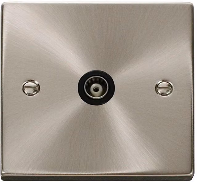 SE Home Single Isolated Coaxial Socket in Metallic Silver with Satin Brushed Chrome Plate