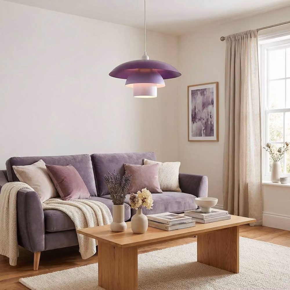 Happy Homewares Modern Metal Dome Pendant Lighting Shade in Purple, Lilac, Lavender and White – 4