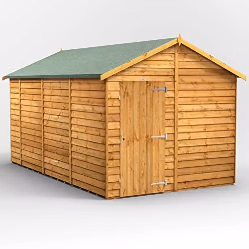 Powersheds Premium Apex Wooden Garden Shed in Natural Brown, Windowless Overlap Design with Floor – 1