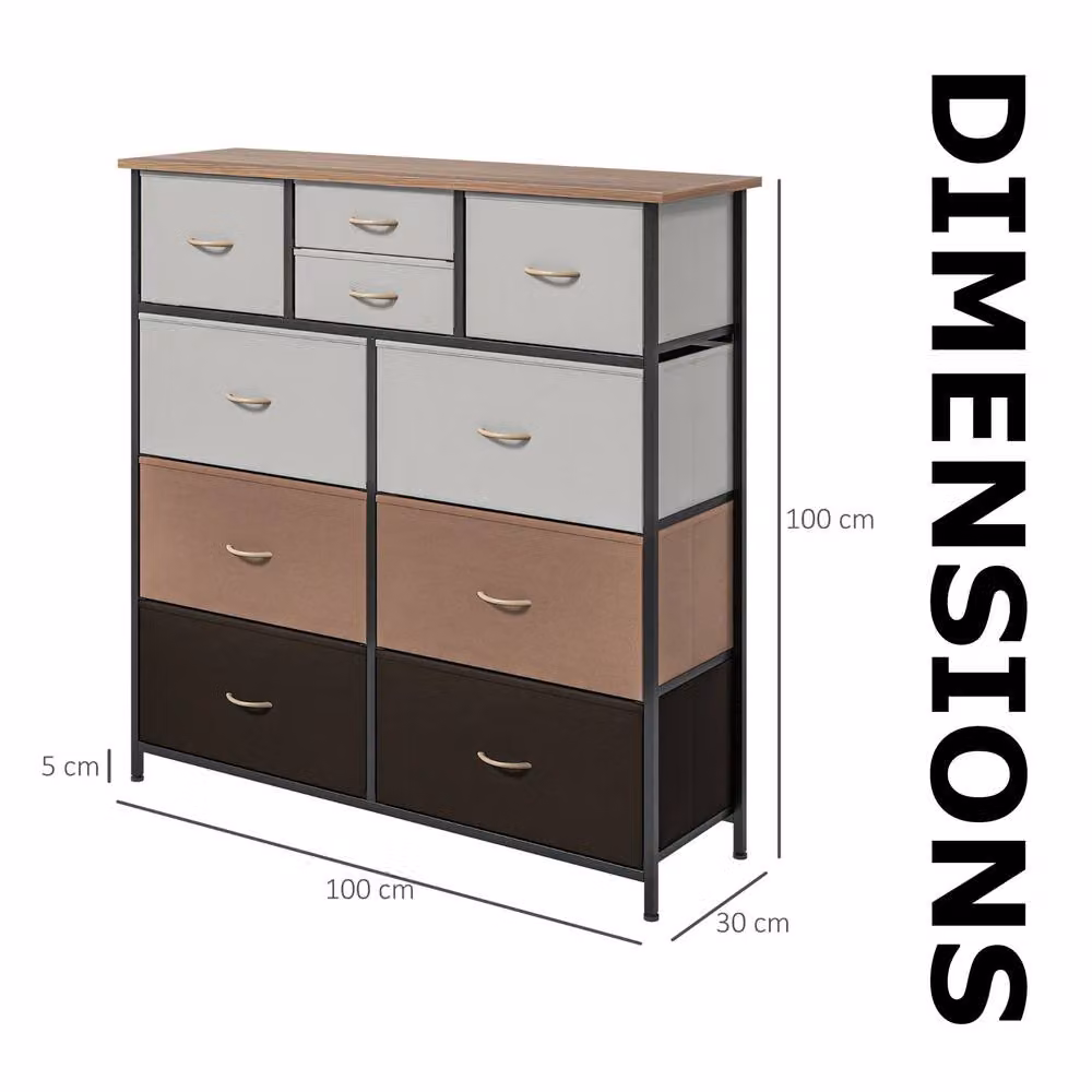 FURNOS Industrial 10 Drawer Chest Storage Unit in Brown, W/D/H: 100 x 30 x 100 cm – 5