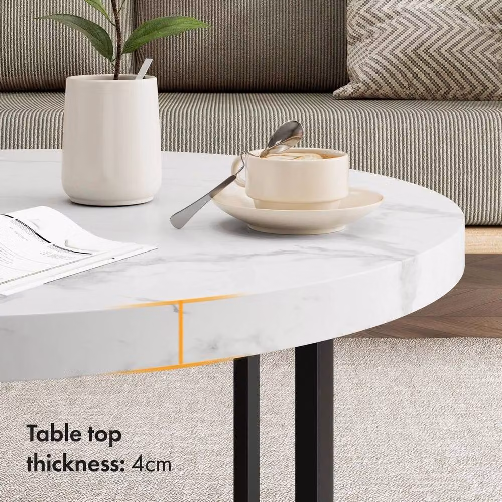 Havendro Round Marble Effect Coffee Table in White – 2