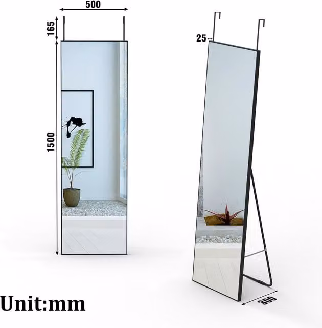 AicaBathroom Rectangular Full Length Wall Mirror in Black, W: 50 cm, H: 150 cm