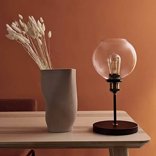 ValueLights Sheridan Industrial Black and Gold Table Lamp with Transparent Glass Sphere Shade and Warm White LED Bulb – 3