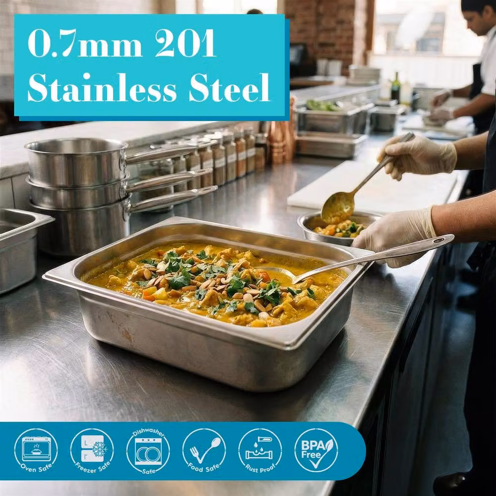Argon Tableware Stainless Steel Gastronorm Container with Loose Lid, 1/2 Size, 8.5 l, Silver – 3