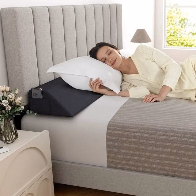 KORVIXA King Size Memory Foam Wedge Pillow for Bed with Headboard and Mattress Filler, Dark Grey