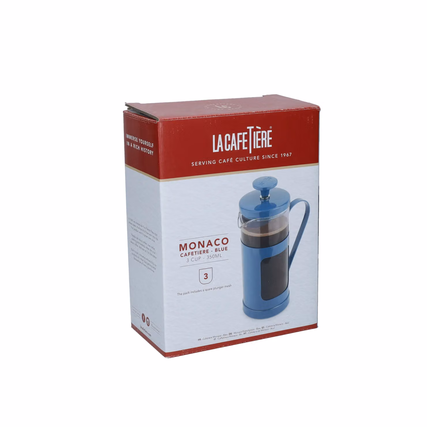 La Cafetiere Monaco Glass and Stainless Steel Cafetiere, Blue, H 18.2 x W 13.5 x D 7.2 cm – 5