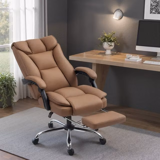 HOMCOM Brown Synthetic Leather Executive Office Chair with Swivel, Footrest and Headrest