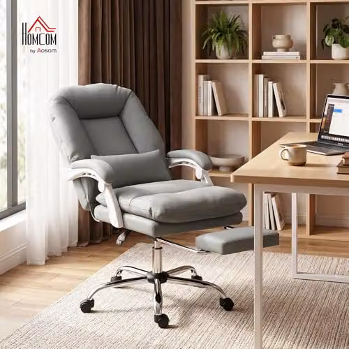 HOMCOM Ergonomic Executive Office Chair in Grey Synthetic Leather with Lumbar Support and Headrest, W/D/H: 70 x 70 x 120 cm – 2