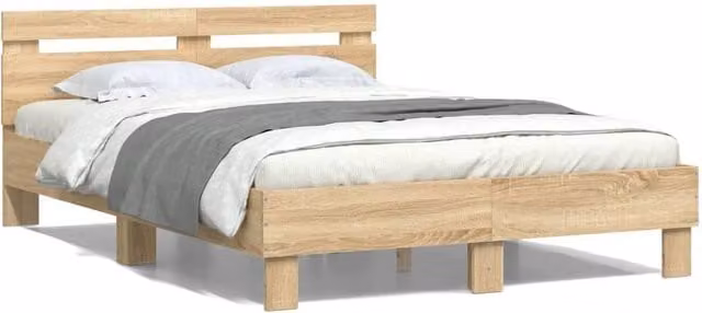 Berkfield Home Sonoma Oak Bed Frame in Light Tan, W: 135 cm, L: 190 cm – 1
