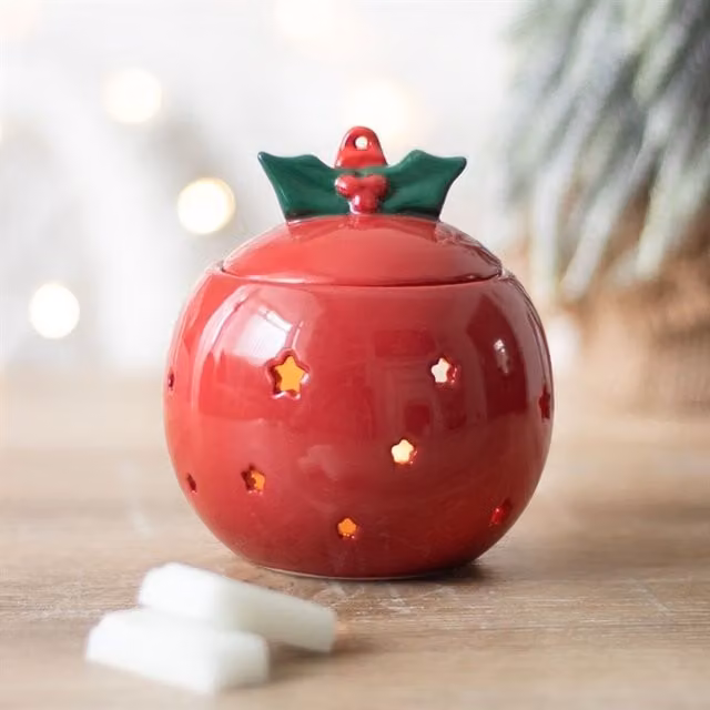 KDMK Red Ceramic Christmas Bauble Tealight Oil Burner