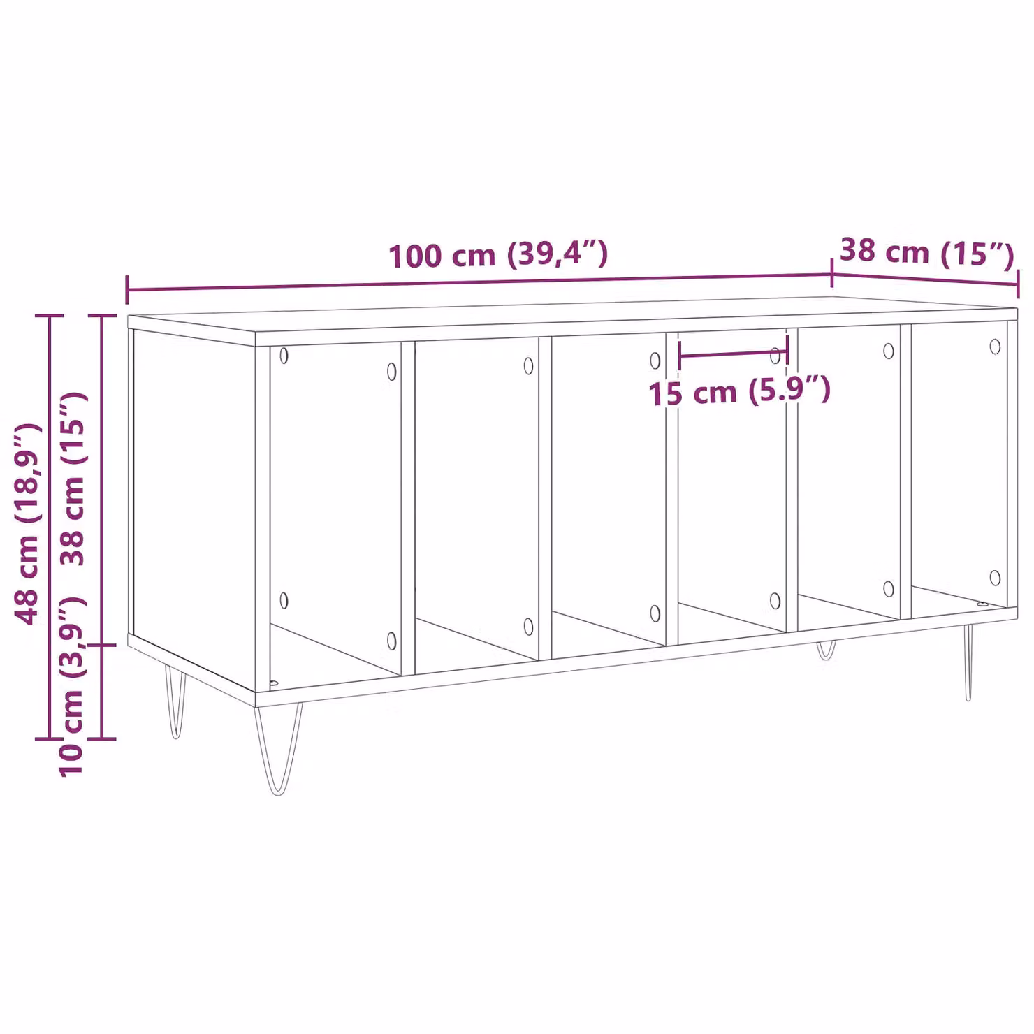 Berkfield Home Modern Black Oak Record Cabinet with Media Compartments, W/D/H: 100 x 38 x 48 cm – 5