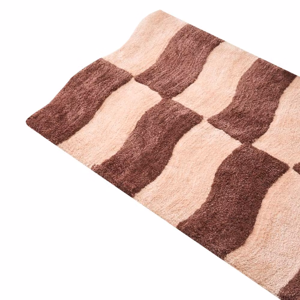 Wyld and Coco Cotton Geometric Plush Bath Mat in Beige and Brown, W: 60 cm, D: 90 cm – 3