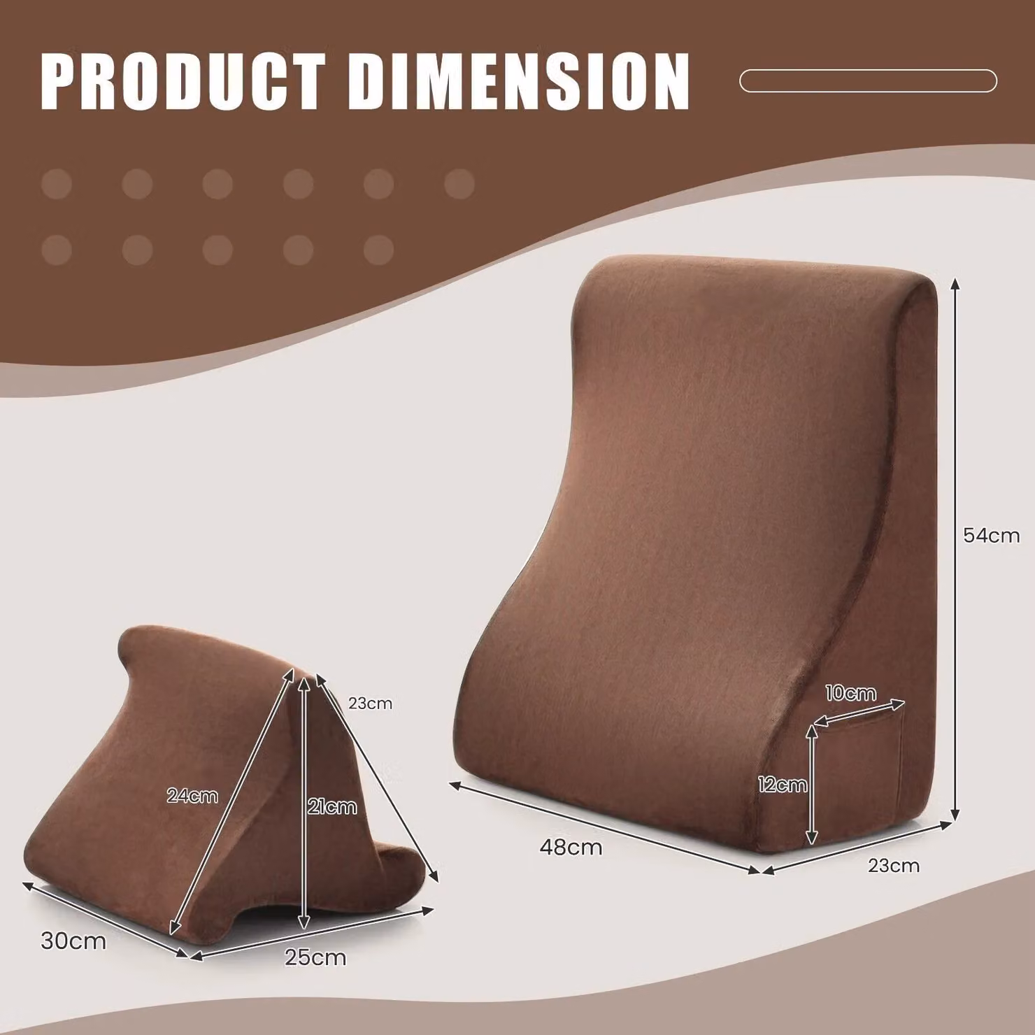 Costway 4 in 1 Brown Velvet Bed Wedge Pillow with Tablet Stand and Side Pockets, High Resilience Foam – 2