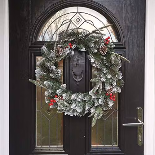 Premier New Jersey Christmas Wreath with Snowy Tips, Festive Berries and Cones, Green, Diameter: 50 cm – 2
