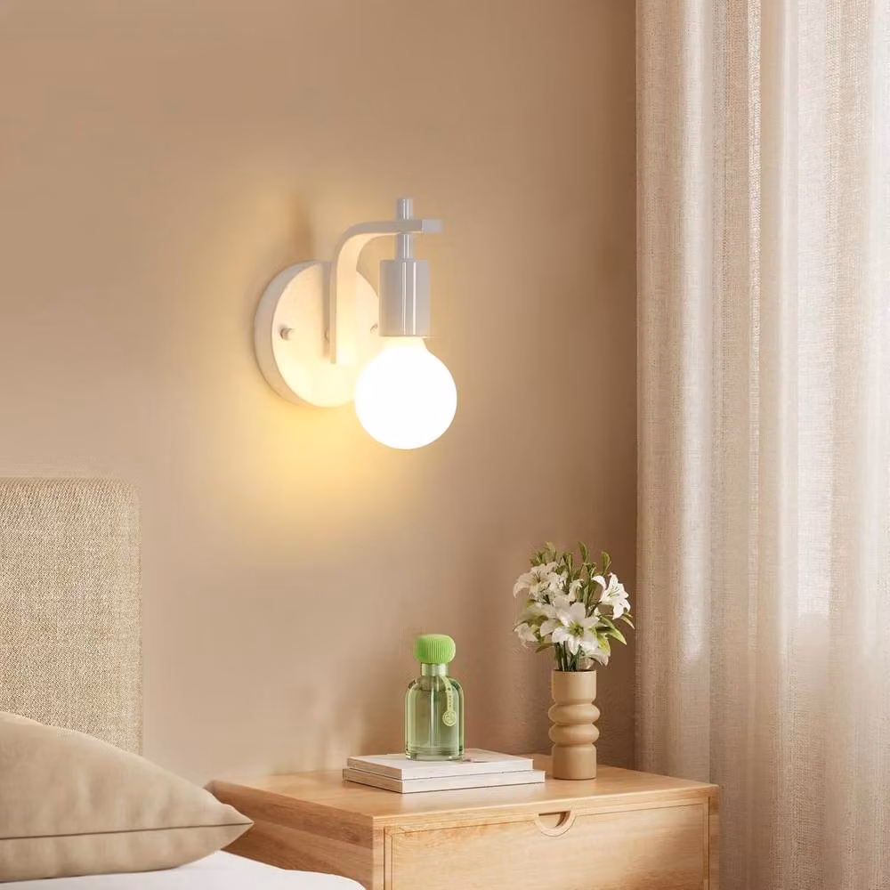 Goeco 2 Pieces Vintage Industrial Metal Wall Lamps in White with E27 Bulb Holder – 2