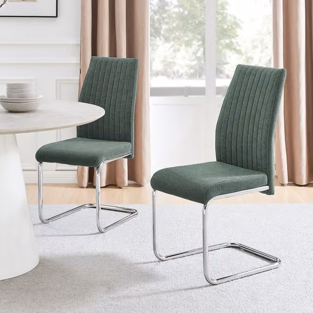 FurnitureboxUK Set of 2 Lorenzo Green Fabric Dining Chairs with Silver Cantilever Metal Legs