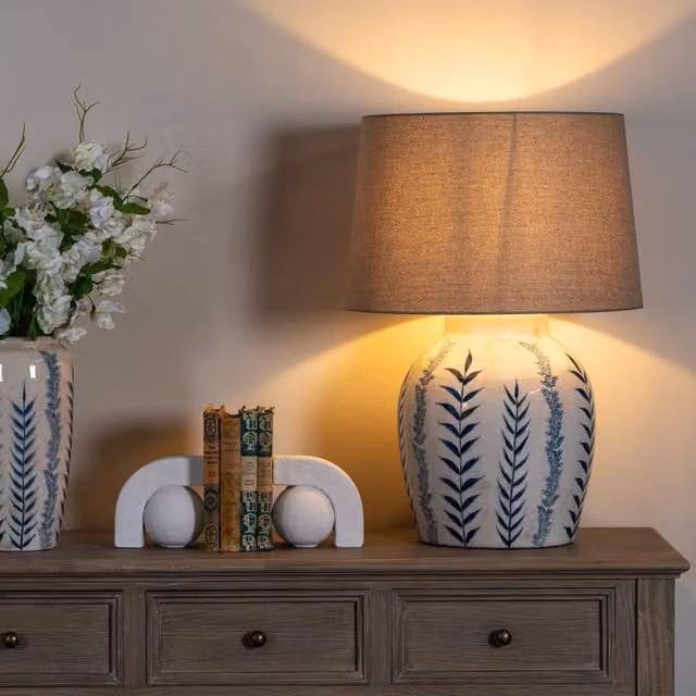 KDMK Blue Flora Ceramic Table Lamp with Fabric Shade