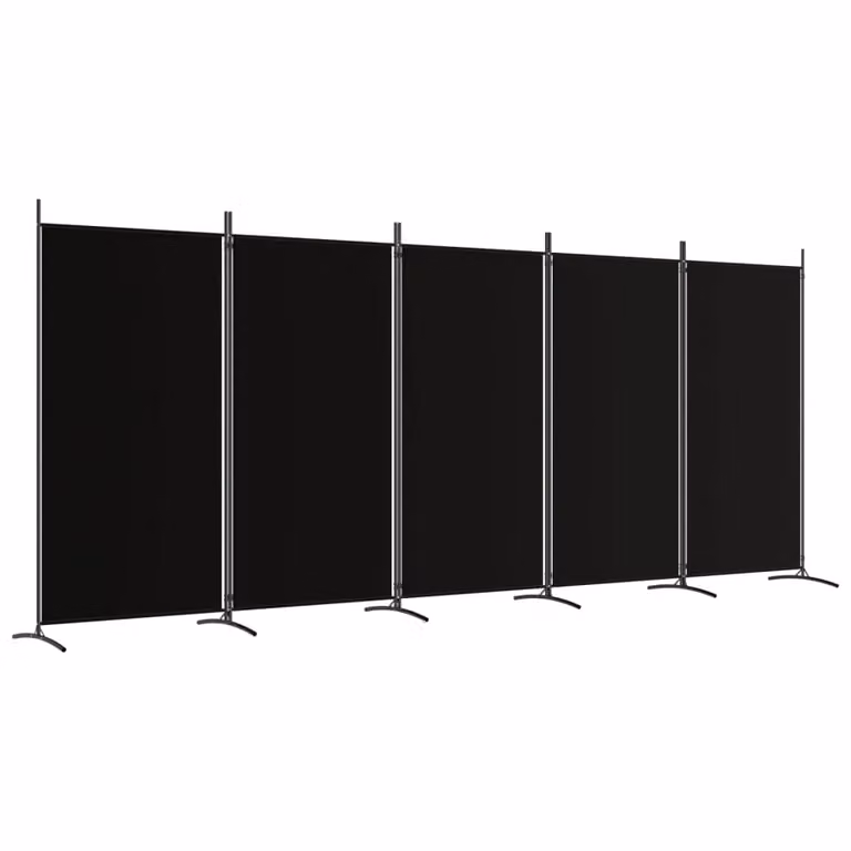 Berkfield Home 5-Panel Fabric Room Divider in Black, W: 433 cm, H: 180 cm