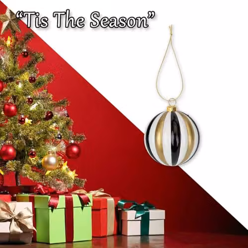 VFM e-Store Glass Christmas Hanging Bauble in Gold, Black, White and Multicolour, Diameter: 9 cm – 5