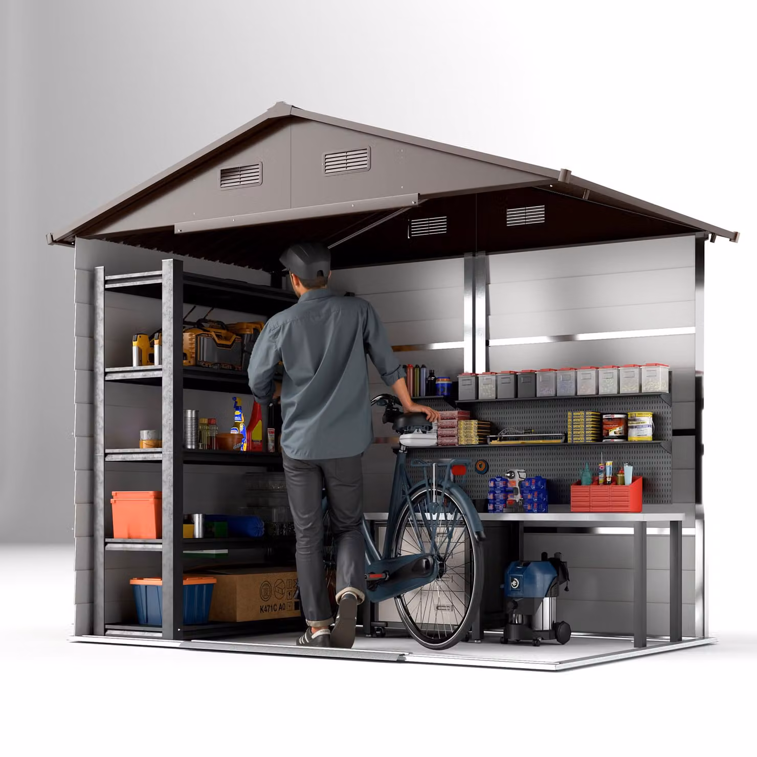 Outsunny Brown Wood Effect Garden Storage Shed with Sliding Door and Pent Roof, W/D/H: 171 x 105 x 66 cm – 6
