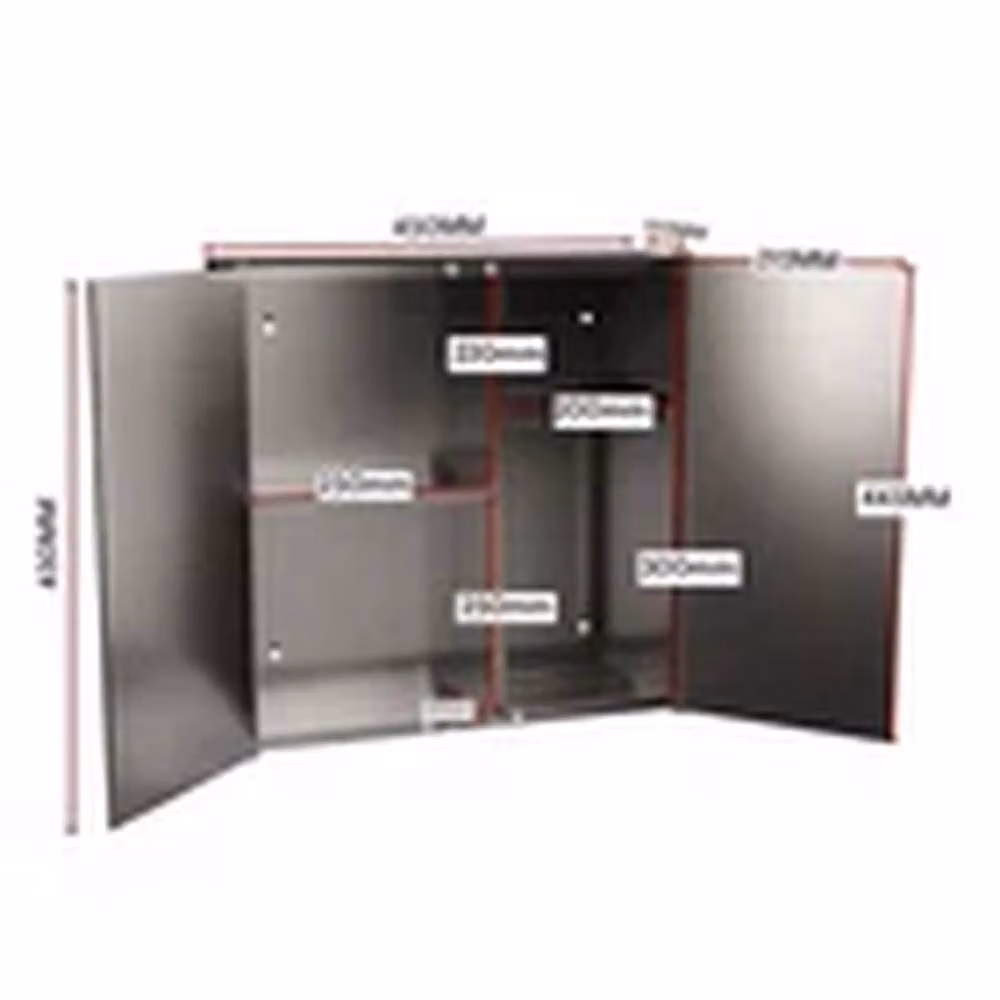 EONLION Modern Wall Mounted Grey Stainless Steel Bathroom Cabinet with Double Mirrored Hinged Doors and Internal Shelves – 2