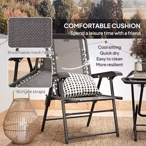Outsunny 3 Piece Folding Garden Bistro Set in Black Metal – 5
