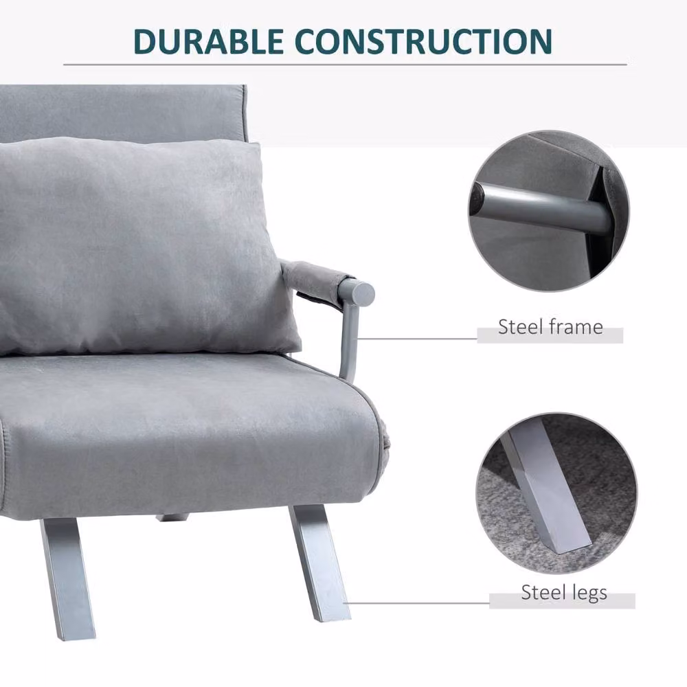 Wyld Haus Yorito Convertible Chair Bed in Light Grey Microfibre with Metal Frame – 4