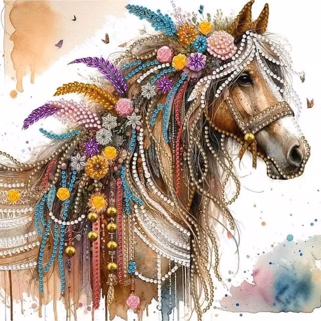 Syntego Boho Horse Diamond Painting Kit in Multicolour and Brown