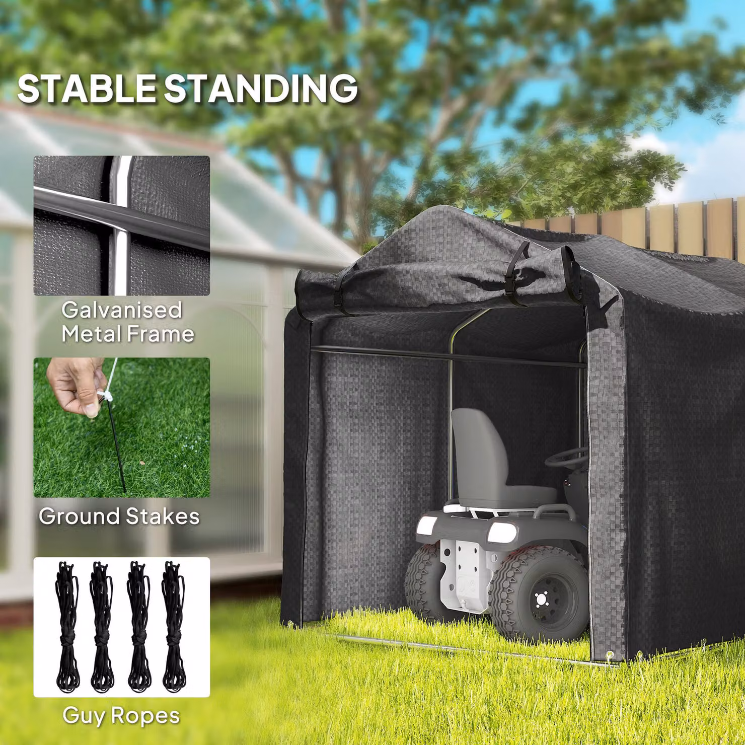 Outsunny Waterproof Anti-UV Bike Tent with Storage and Roll-up Zipper Door, Black, W: 2.2 m, D: 1.6 m – 5