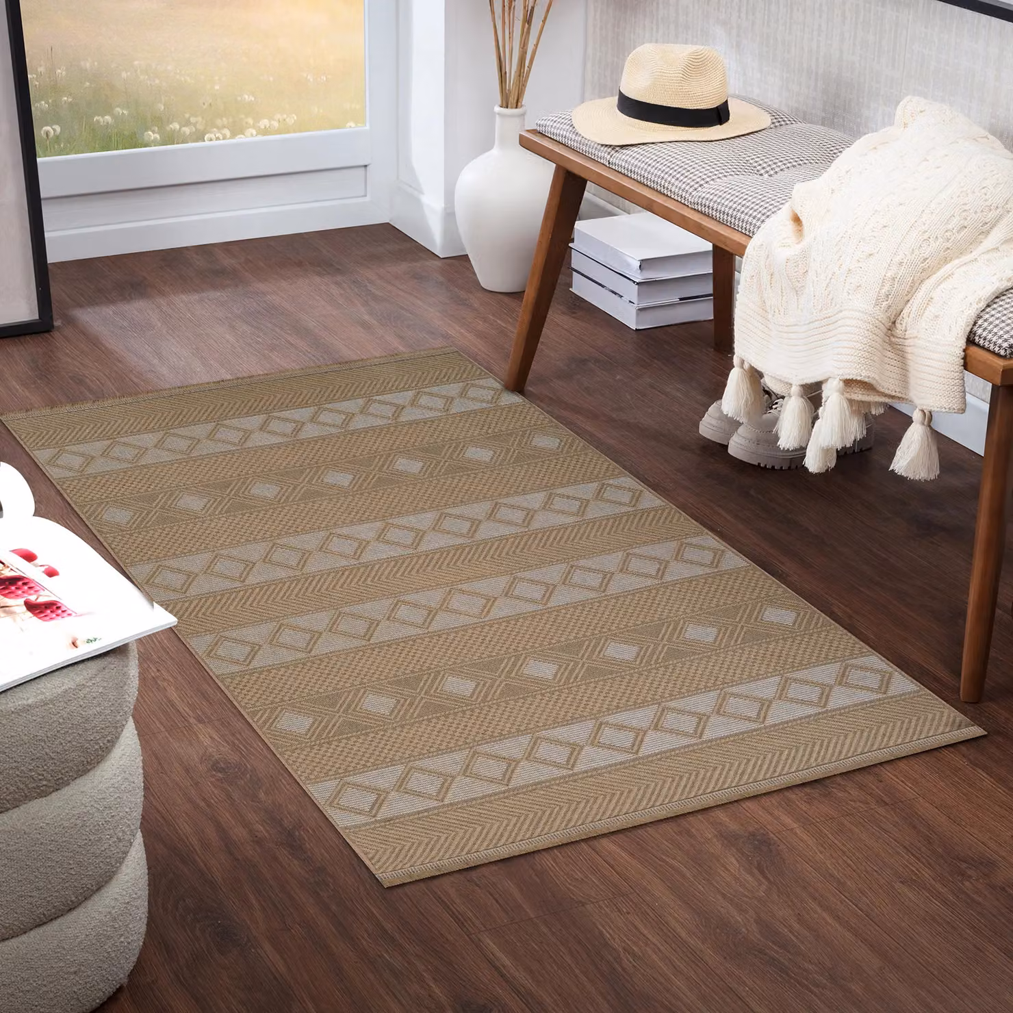 Livabliss Modern Washable Jute Living and Dining Room Rug in Beige, W: 118 cm, D: 170 cm – 3