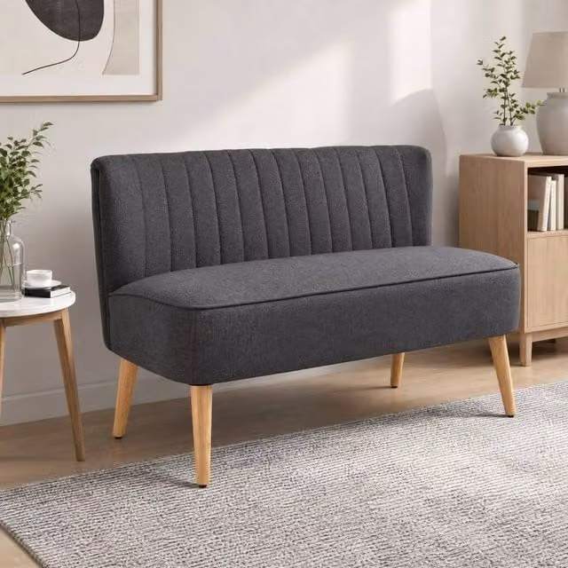 STILVORA 2 Seater Sofa in Grey Linen Upholstery, Width: 117 cm – 1