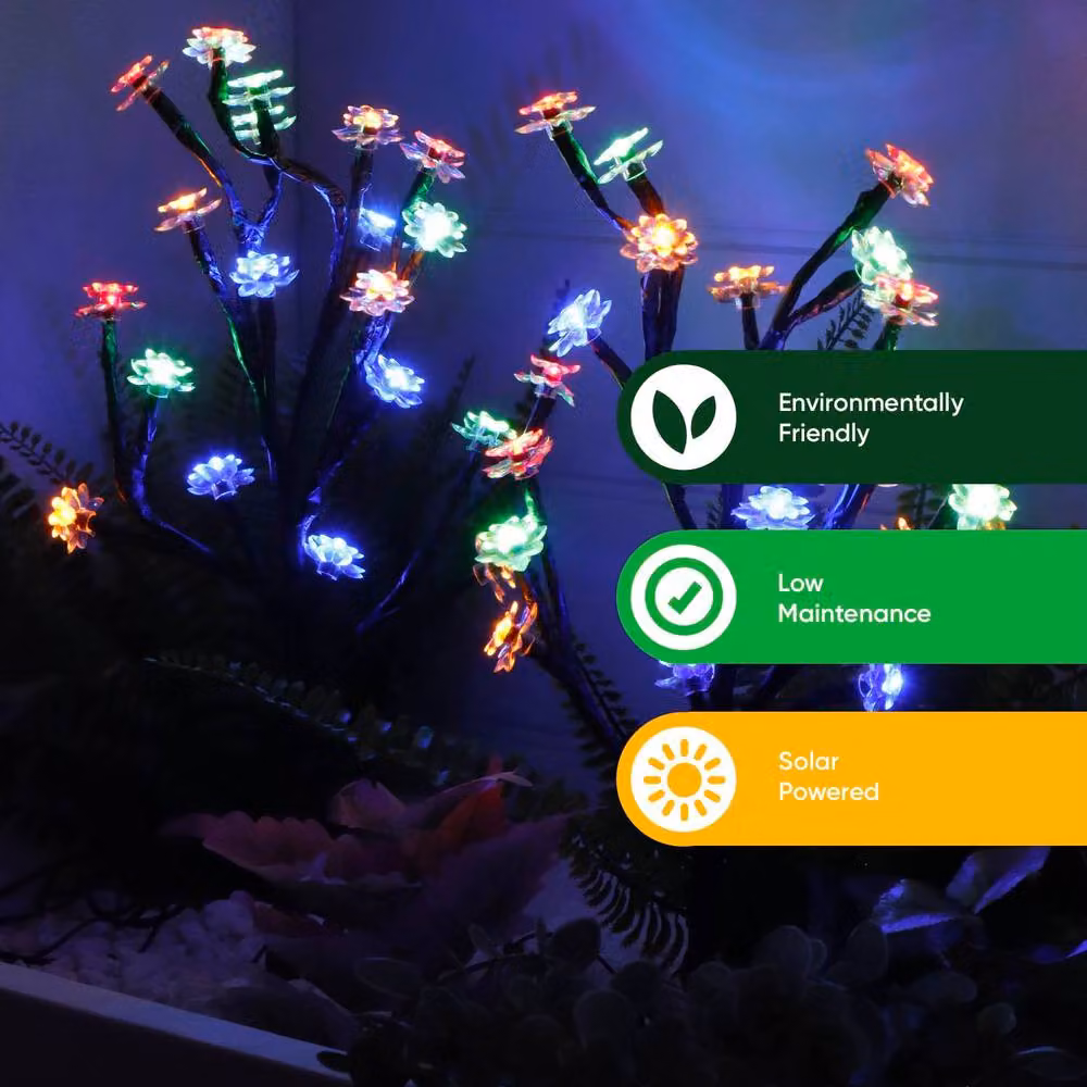 Gardenwize Set of 2 Solar Flower Tree Stake Lights with 16 Multi Colour LEDs in Black – 3