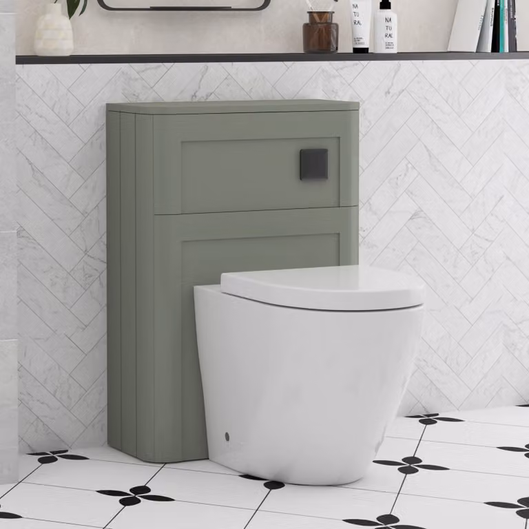 Royal Bathrooms Henley 550mm Sage Green BTW WC Unit with Elva Rimless Ceramic Toilet Pan, Seat and Cistern