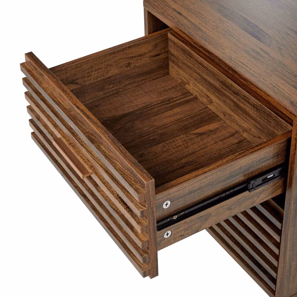 Wyld and Coco Living Mid-Century Two Drawer Bedside Table in Dark Brown Wood and Metal – 6