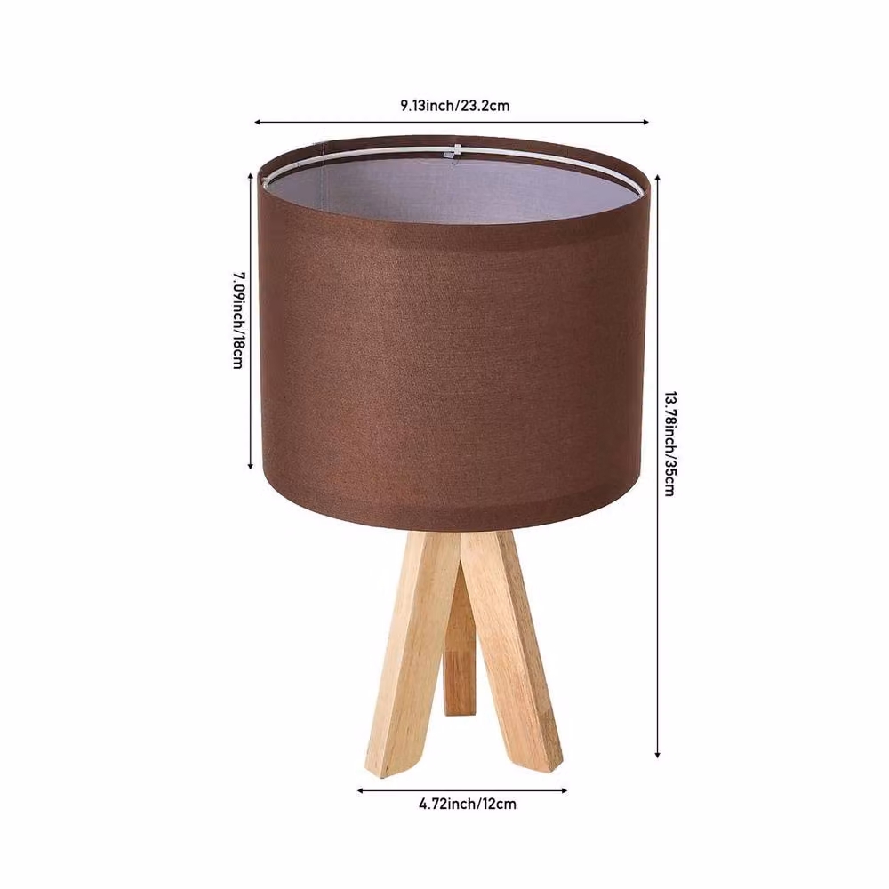 EONLION Rustic Brown Wooden Table Lamp with Fabric Shade and E27 Bulb – 2