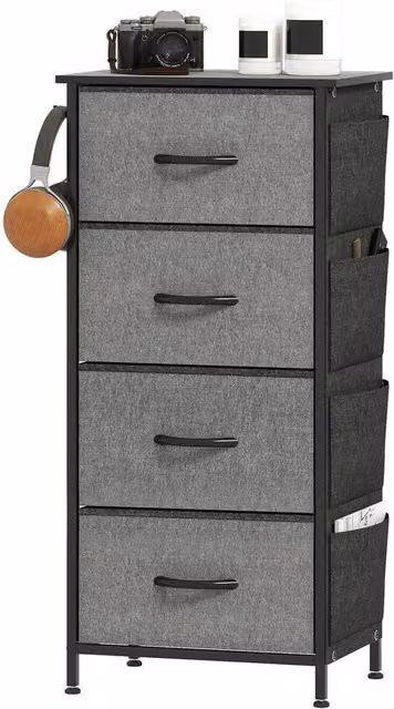 VOGREX Grey 4-Drawer Fabric and Metal Bedroom Chest of Drawers W/D/H: 45 x 30 x 94.5 cm – 1