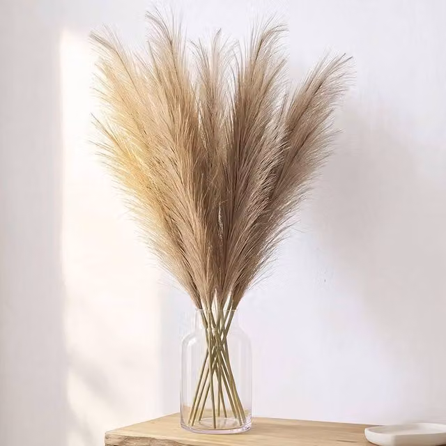 Santaco 3-Piece Set of Artificial Fluffy Silk Pampas Grass in Brown and Beige, Height: 116 cm