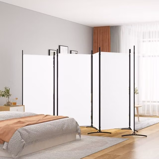 Berkfield Home 6-Panel Fabric Room Divider, White, H: 180 cm, W: 520 cm