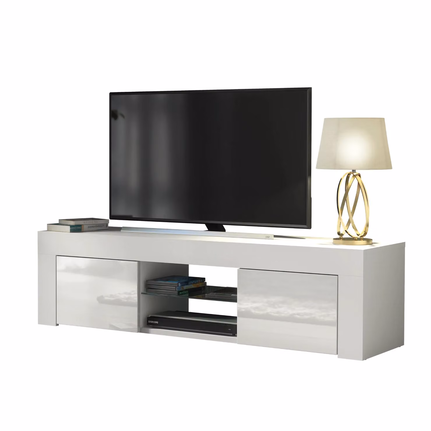 Creative Furniture Modern White High Gloss TV Unit W: 130 cm, D: 35 cm, H: 35 cm – 3