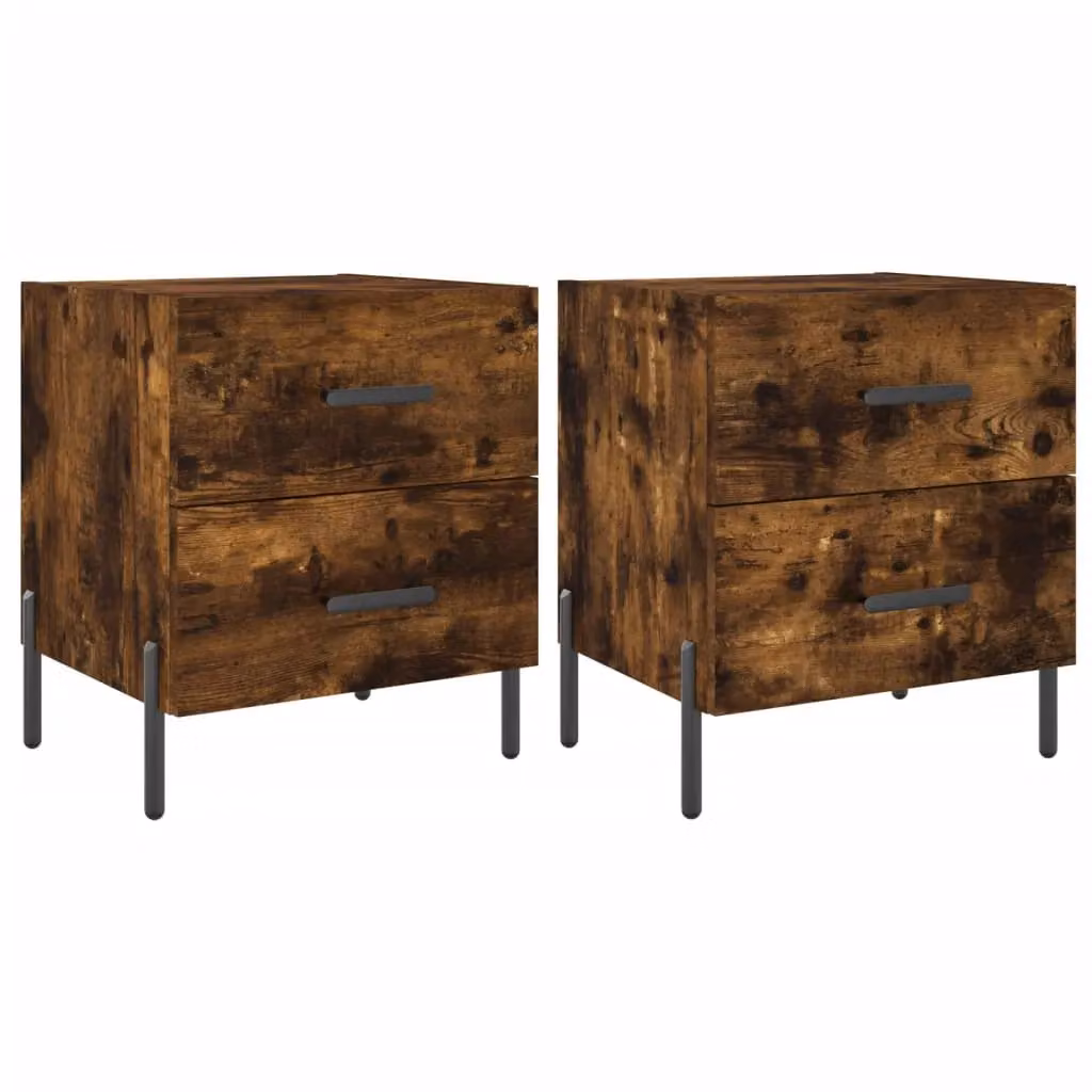 Berkfield Home Set of 2 Bedside Cabinets in Smoked Oak Brown, W/D/H: 40 x 35 x 47.5 cm – 2