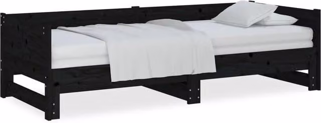 Berkfield Home Black Solid Wood Pine Pull-out Day Bed with Drawers, W/D/H: 200 x 90 x 90 cm
