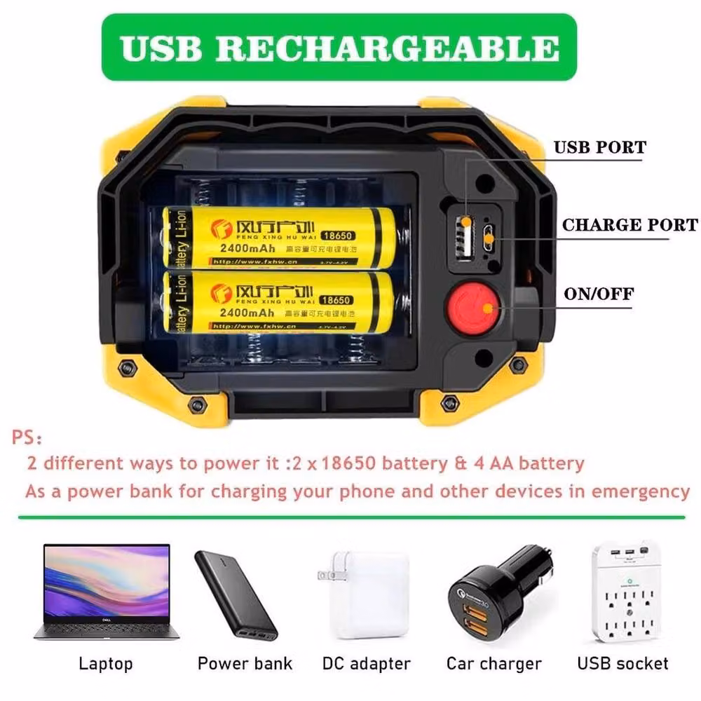 FLAVORA 30W Rechargeable COB LED Work Flood Light in Yellow – 5