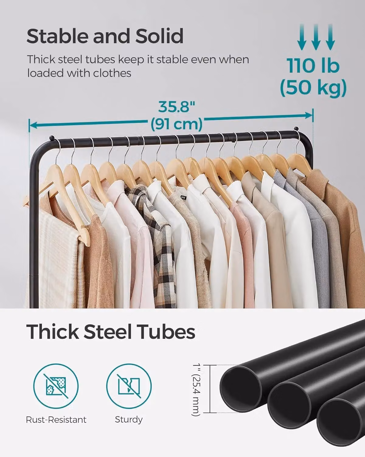 SONGMICS Rolling Clothes Rack with Middle Rod and Storage Shelf in Matt Black – 2