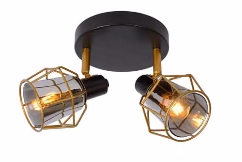 Lucide Nila Black Metal Adjustable Ceiling Spotlight with Transparent Glass Cylinders, 2 x E14 – 1