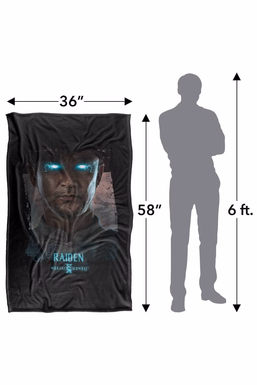 Warner Bros. Mortal Kombat 2 Raiden Portrait Extra Large Super Soft Polyester Throw Blanket in Multicolour and Black – 3