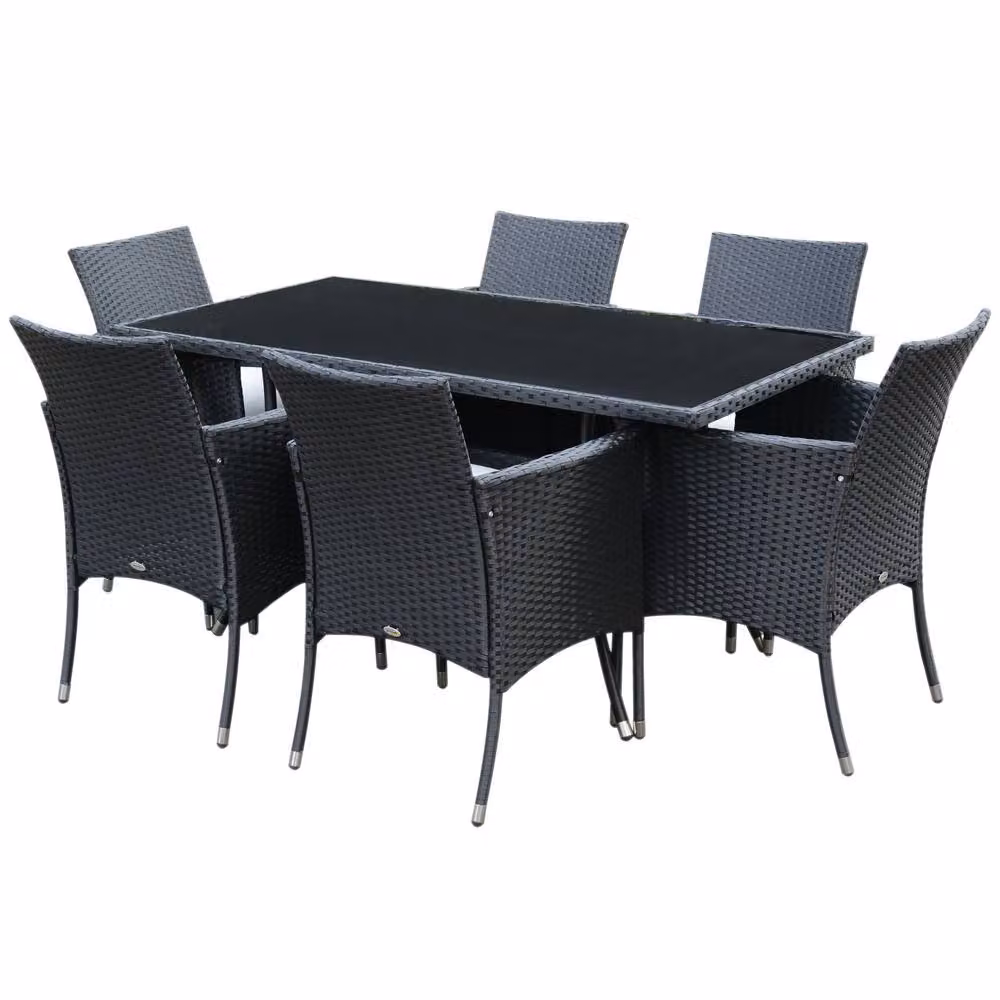 STILVORA 6-Seater Modern Dining Set with Black Metal and Rattan Design – 2