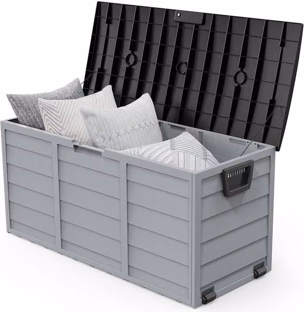 EONLION Black and Grey Waterproof Garden Storage Box with Wheels, 280L