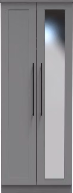 2 U Howard Tall 2 Door Mirrored Wardrobe in Dark Grey, Ready Assembled