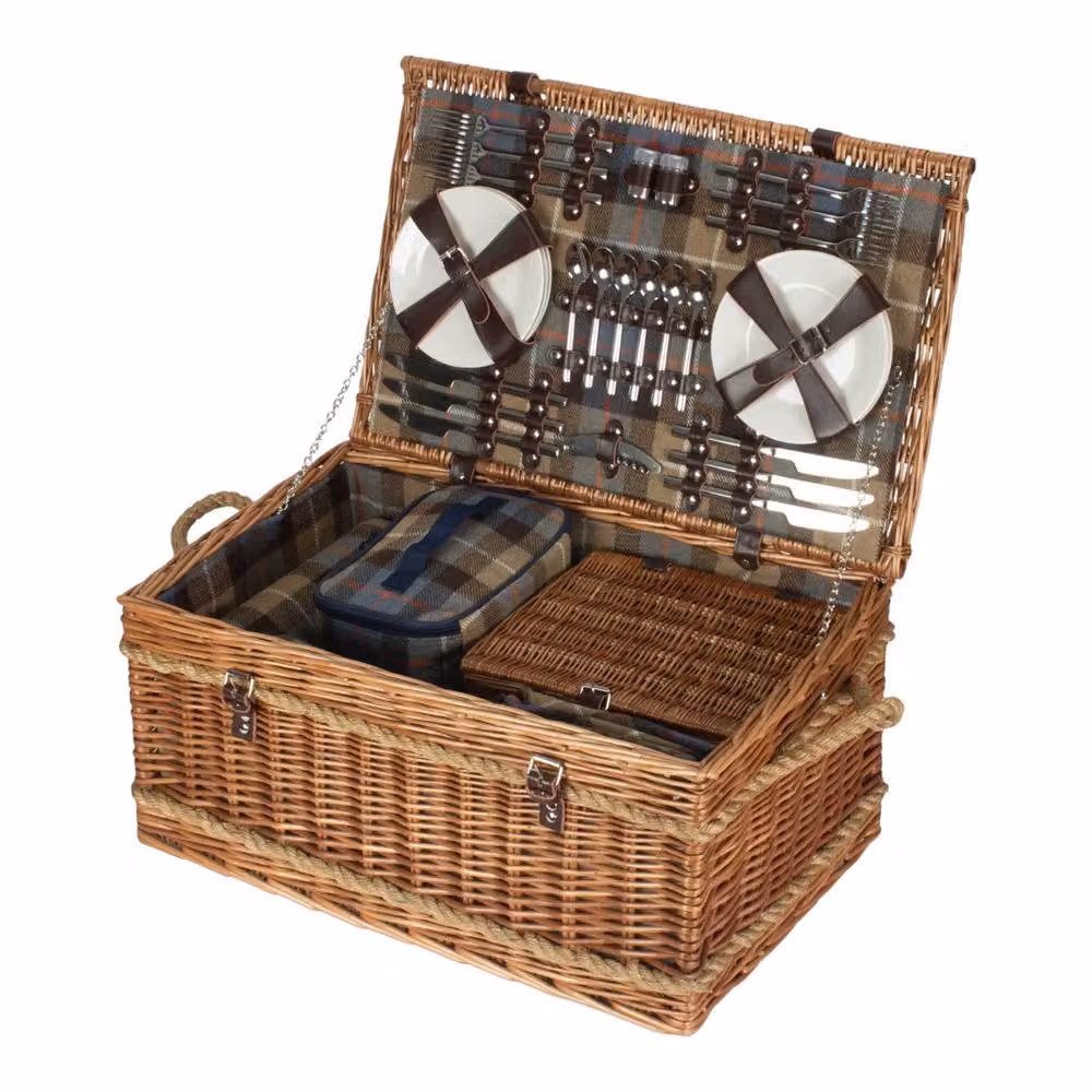 Ravenstor 6 Person Fitted Picnic Basket with Red Hamper and Brown Rope Handles, W/D/H: 43.0 x 40.0 x 29.0 cm – 3