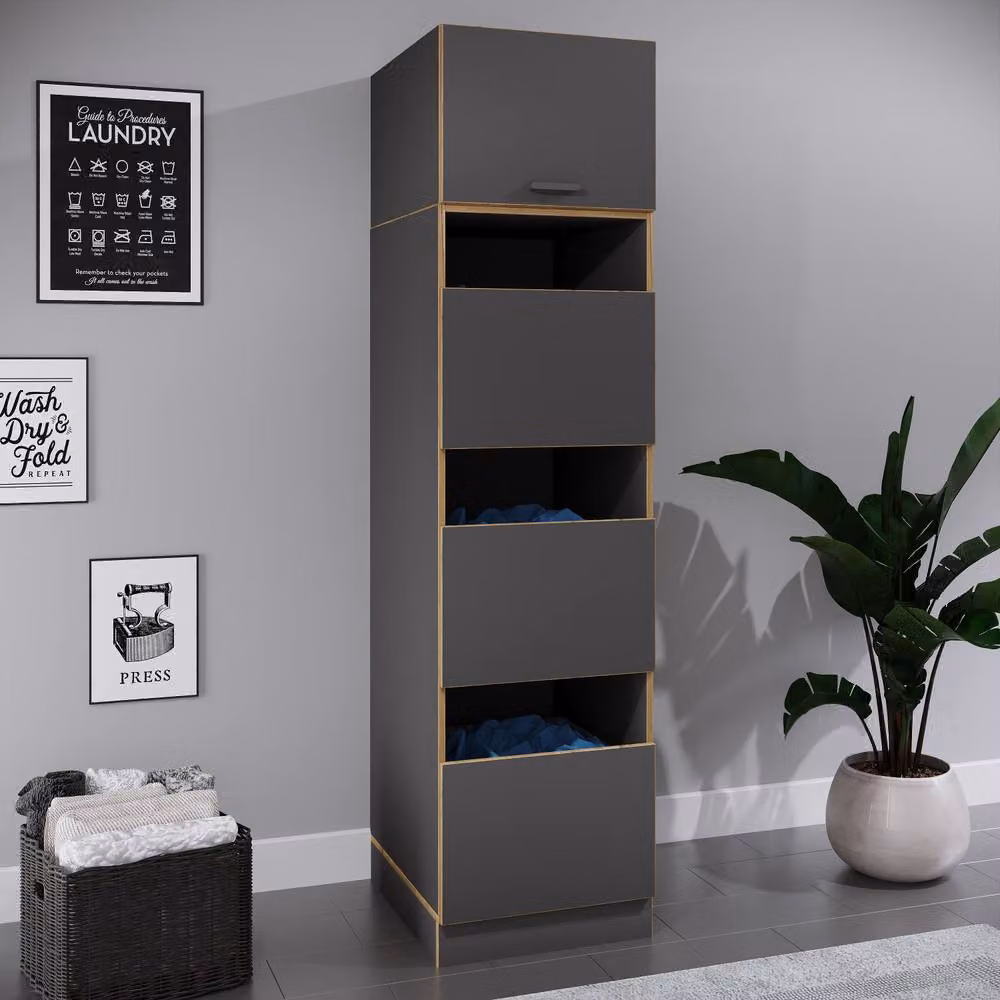 VCM Rislo Linen Cupboard in Dark Grey with 4 Compartments and Hinged Doors, H 200.0 x W 50.0 x D 60.0 cm – 3